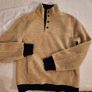 J. Crew Men's Ivory White & Navy Sherpa Mock-neck Pullover, Sweater, Sweatshirt